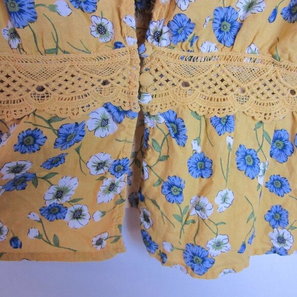 Cupcakes & Cashmere Yellow Floral Print Tank Top Linen Lace Women's Small - Picture 6 of 8